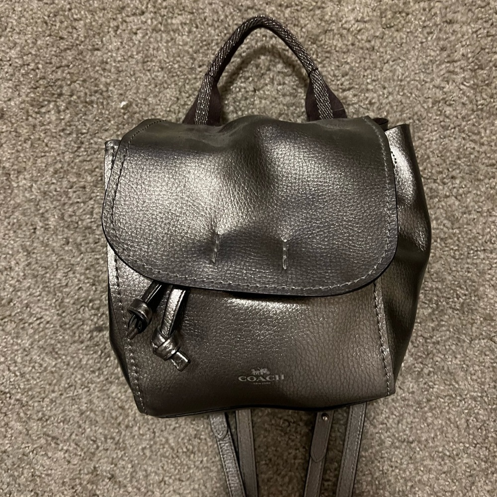 Coach silver mini backpack